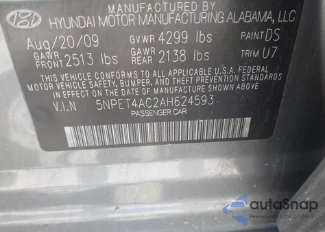 2010 Hyundai Sonata Gls from USA, damaged, VIN 5NPET4AC2AH624593